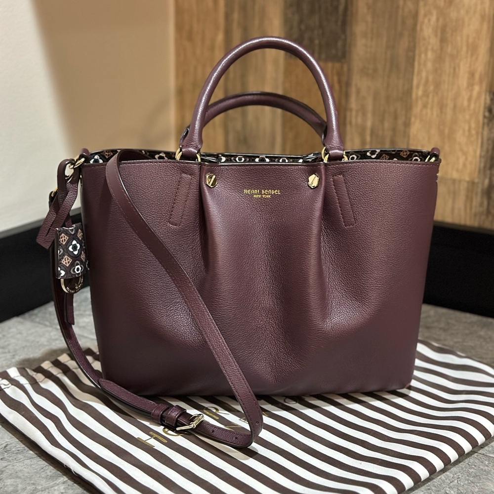 Henri Bendel Maroon Tote with Gold Accents and Matching Wristlet (No Dustbag) - Picture 2 of 12